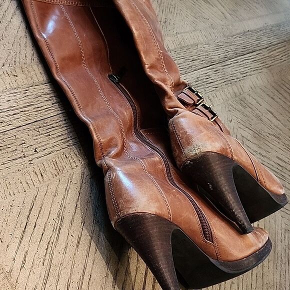 Tan Leather 4 inch heels boots River Island size 38 or 7 - Picture 9 of 13